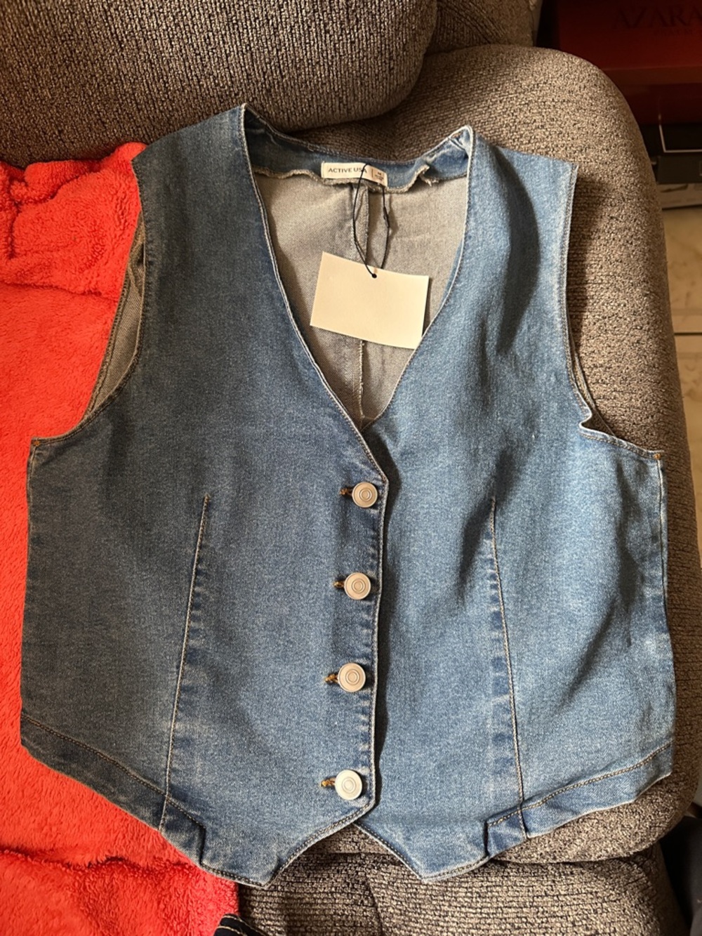 Active USA Denim Button-Front Vest - Medium Blue